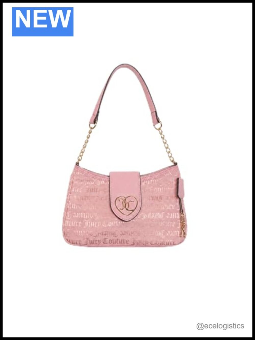 Juicy Couture Monogram Logo Shoulder Bag Faux Leather Chain Strap Flap Closure